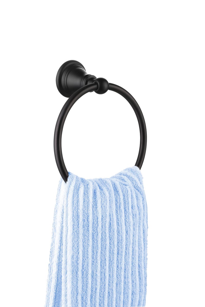 Derengge F-080-OB 4-Piece Bathroom Hardware Accessory Set with 18" Towel Bar -Towel Ring- Paper Holder-Robe Hook Matte Black - Image 3